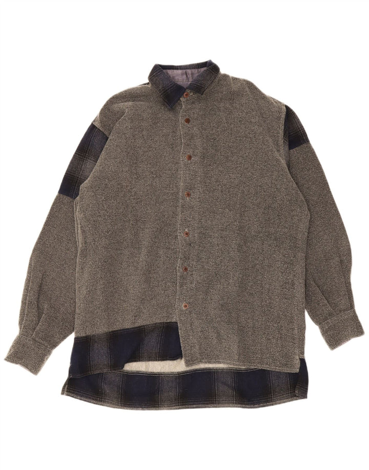 Sisley Mens Overshirt Loose Fit Camisa Pequena Cinza Colourblock Poliéster