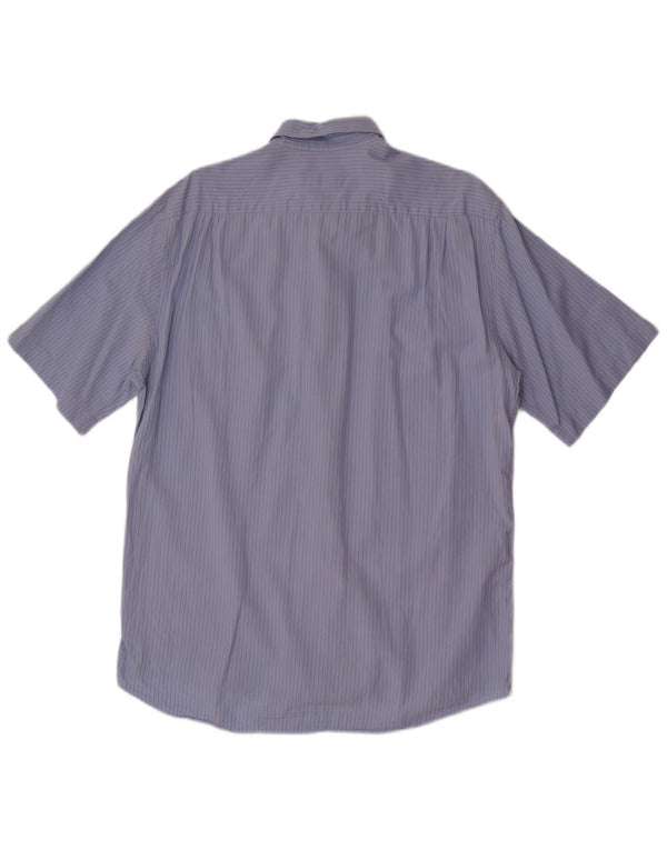 Camisa masculina de manga curta Hugo Boss algodão listrado azul médio