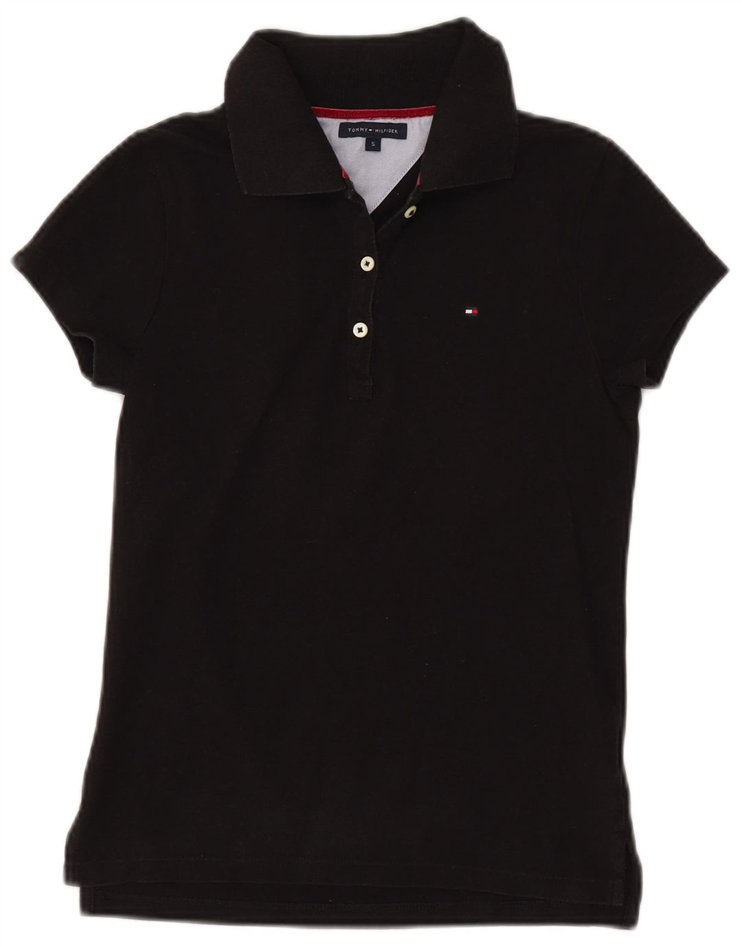 Camisa polo feminina TOMMY HILFIGER UK 8 pequena algodão preto