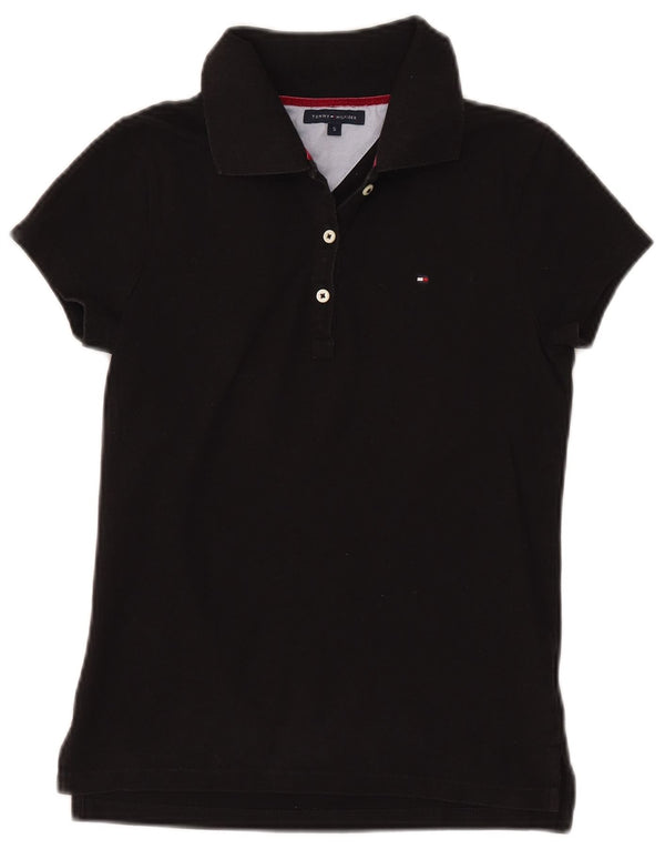 Camisa polo feminina TOMMY HILFIGER UK 8 pequena algodão preto