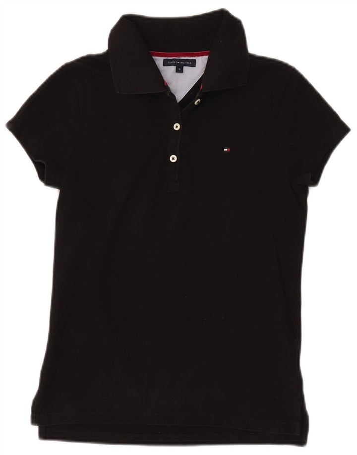Camisa polo feminina TOMMY HILFIGER UK 8 pequena algodão preto