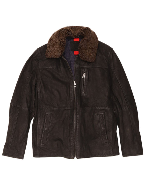 Jaqueta de couro masculina vintage UK 40 grande preta