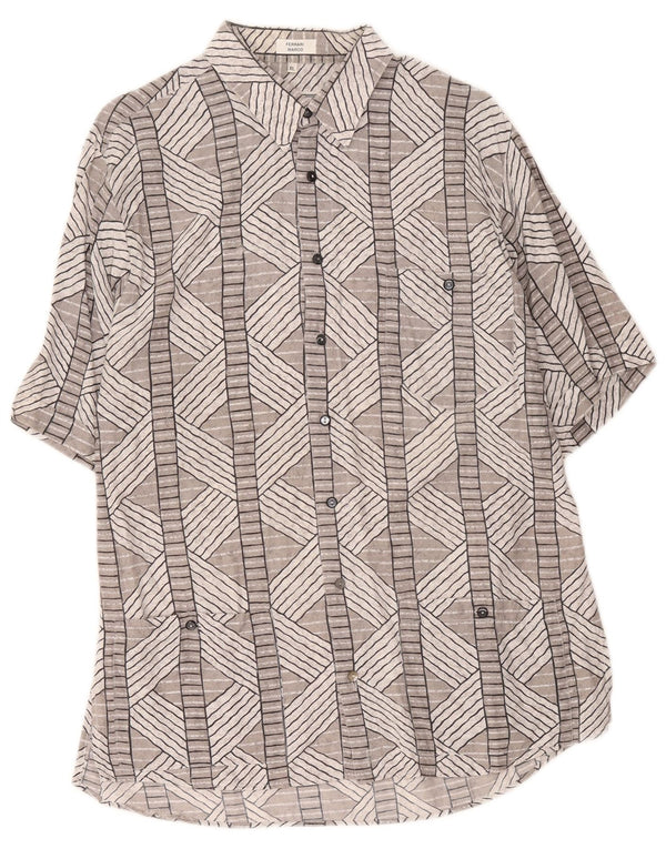 Camisa masculina vintage de manga curta XL cinza geométrica