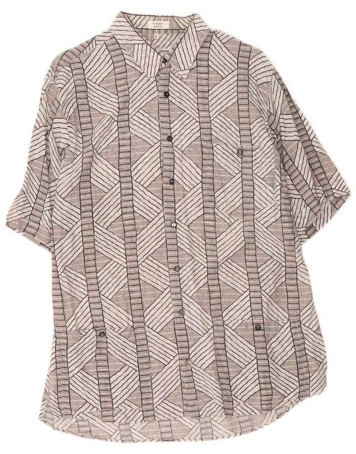 Camisa masculina vintage de manga curta XL cinza geométrica