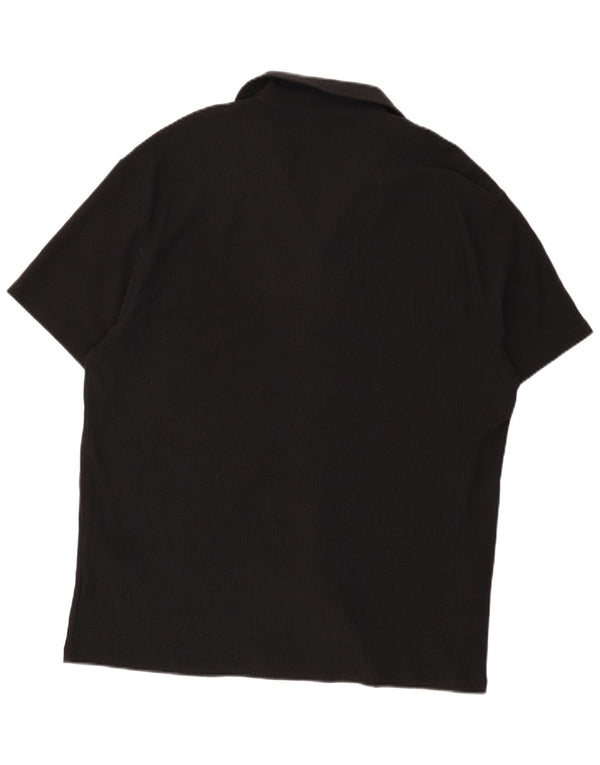 Reiss Camisa masculina gráfica de manga curta 2XL preta poliéster moderna