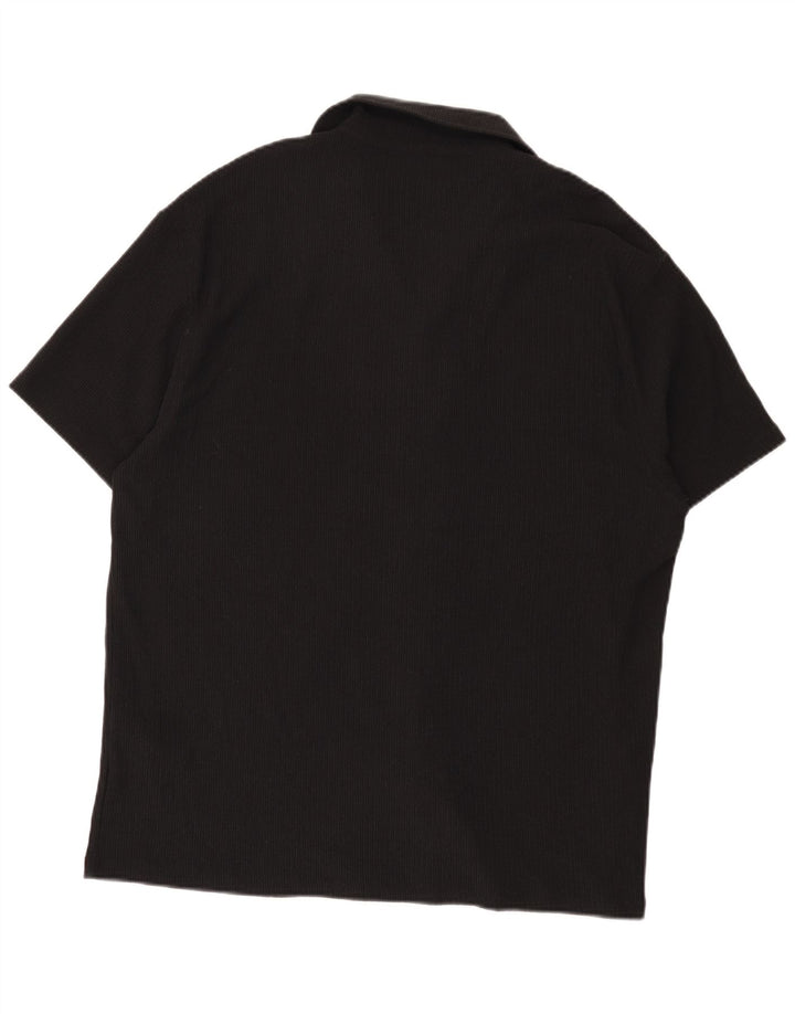 Reiss Camisa masculina gráfica de manga curta 2XL preta poliéster moderna