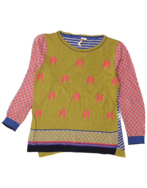 Suéter feminino branco com gola canoa gráfico UK 10 pequeno multicolorido