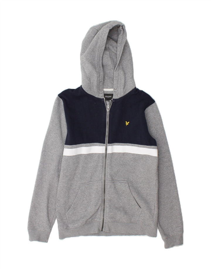 LYLE & SCOTT Boys Zip Hoodie Sweater 14-15 Years Grey Colourblock Cotton Vintage Lyle & Scott and Second-Hand Lyle & Scott from Messina Hembry 