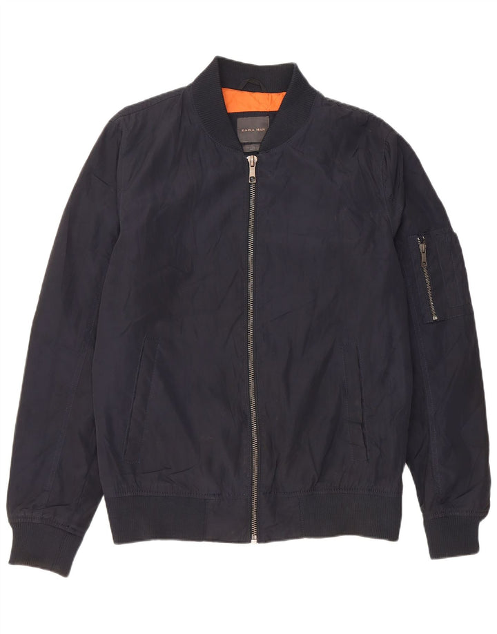 Zara Mens Bomber Jacket UK 40 Grande Poliéster Azul Marinho