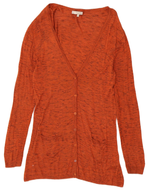 Suéter cardigã feminino Longline Hobbs Reino Unido 12 viscose manchada marrom médio