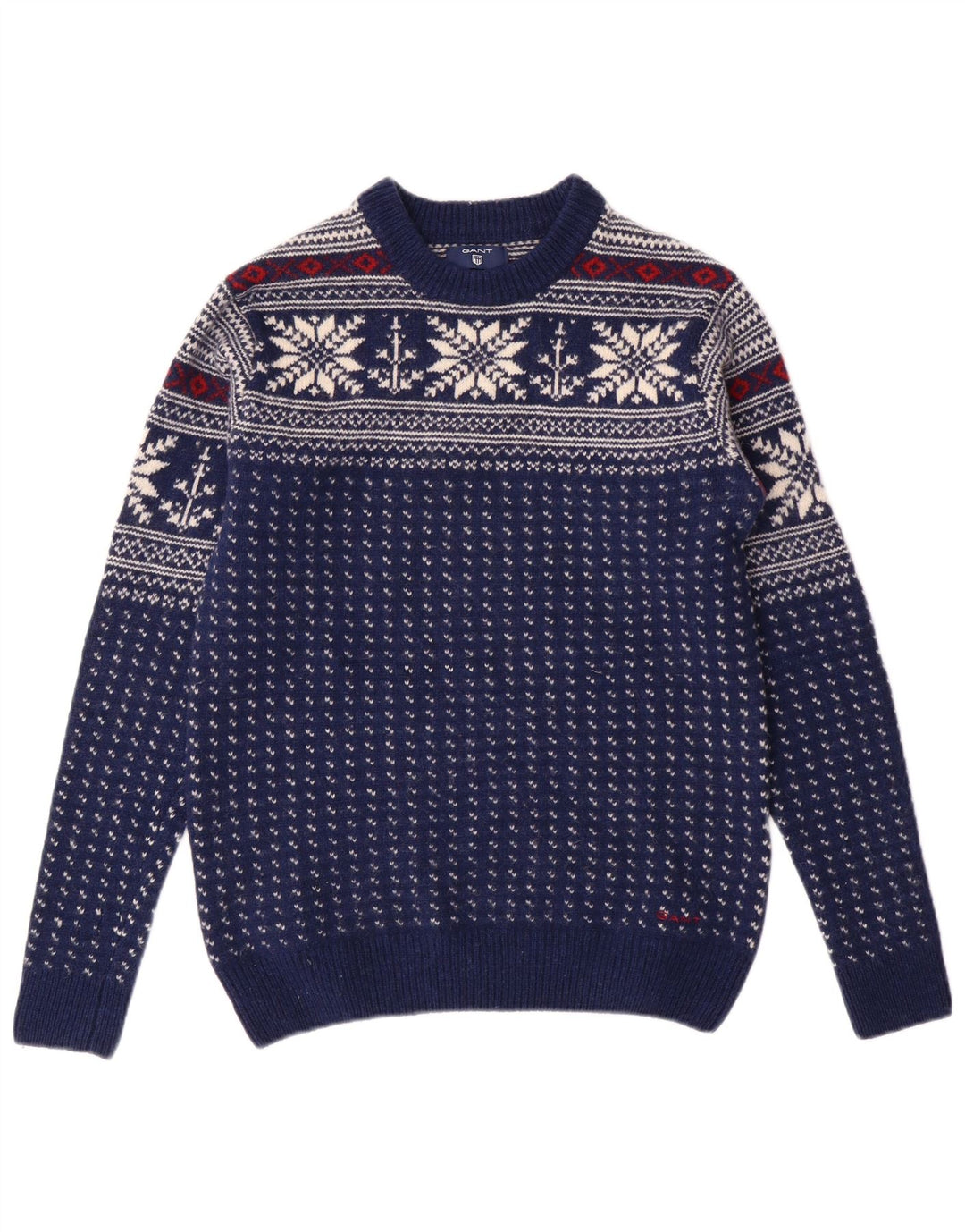 GANT Suéter masculino com gola redonda pequeno azul marinho Fair Isle Wool