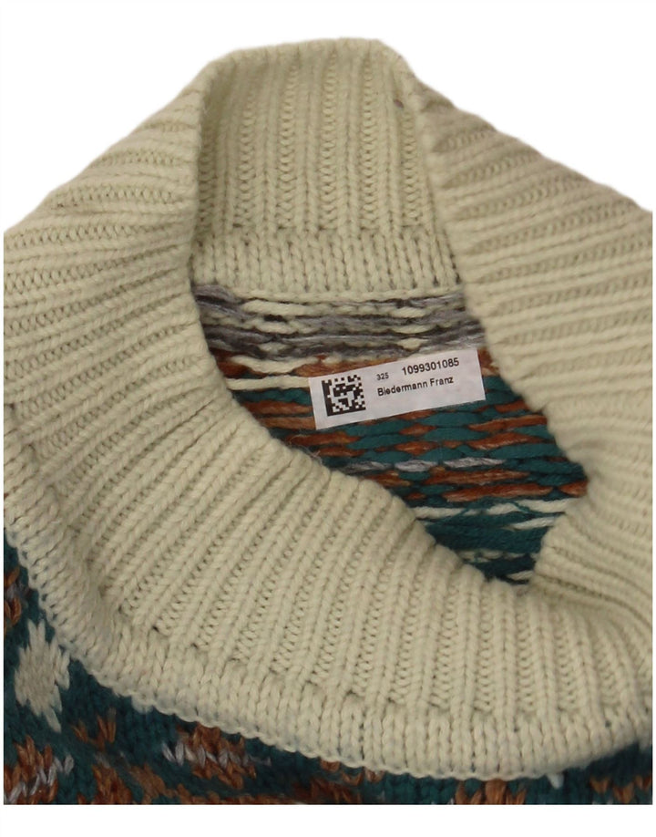 Suéter masculino VINTAGE com gola tartaruga médio branco Fair Isle