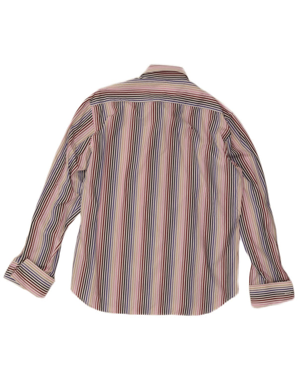 Camisa formal masculina Ted Baker tamanho 17 1/2 XL algodão listrado multicolorido