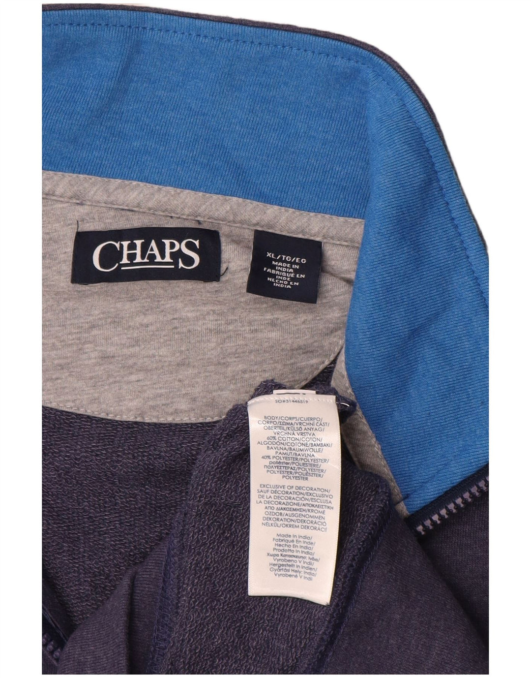 Moletom masculino Chaps com zíper e gola XL azul marinho algodão