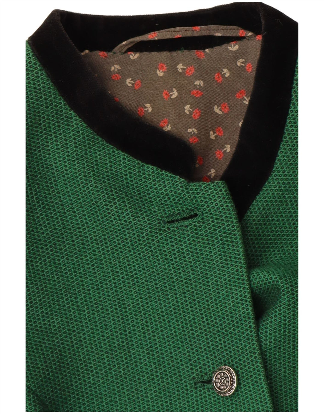 Jaqueta blazer feminina vintage com 5 botões Reino Unido 8 verde pequeno manchado