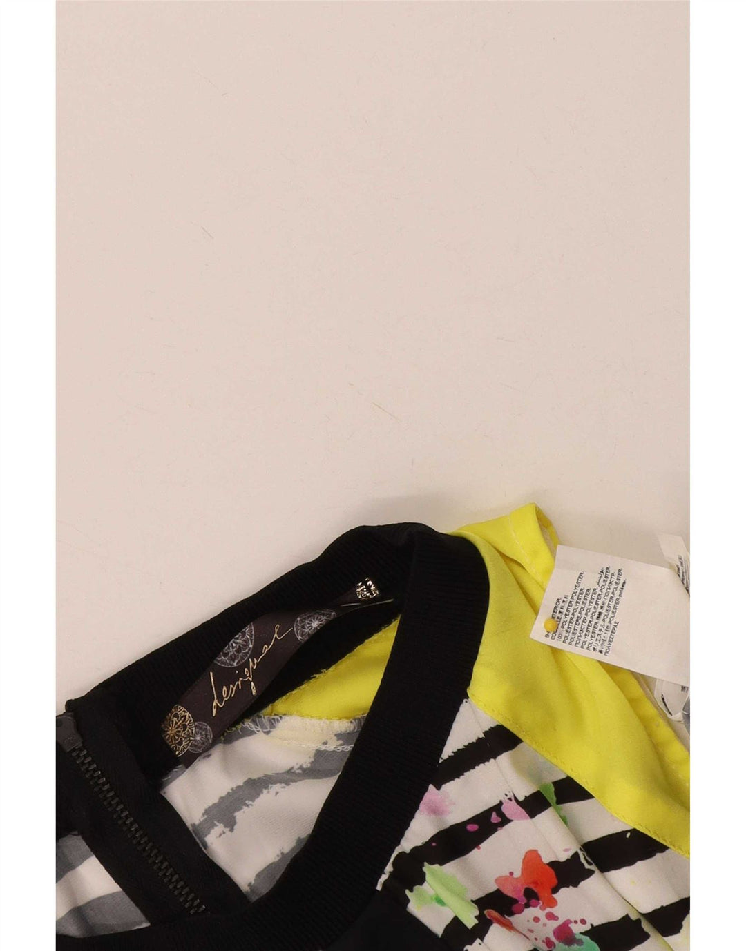Blusa feminina sem mangas Desigual Top UK 12 poliéster listrado branco médio
