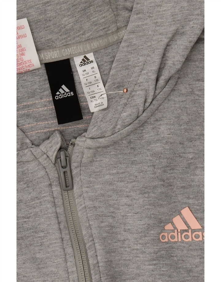 ADIDAS Girls Zip Hoodie Sweater 14-15 Years Grey Cotton Vintage Adidas and Second-Hand Adidas from Messina Hembry 