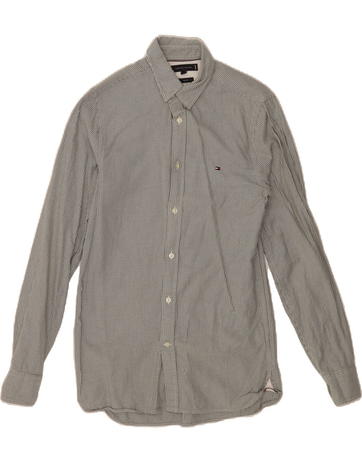 TOMMY HILFIGER Mens Slim Fit Shirt XS Grey Houndstooth Cotton Vintage Tommy Hilfiger and Second-Hand Tommy Hilfiger from Messina Hembry 