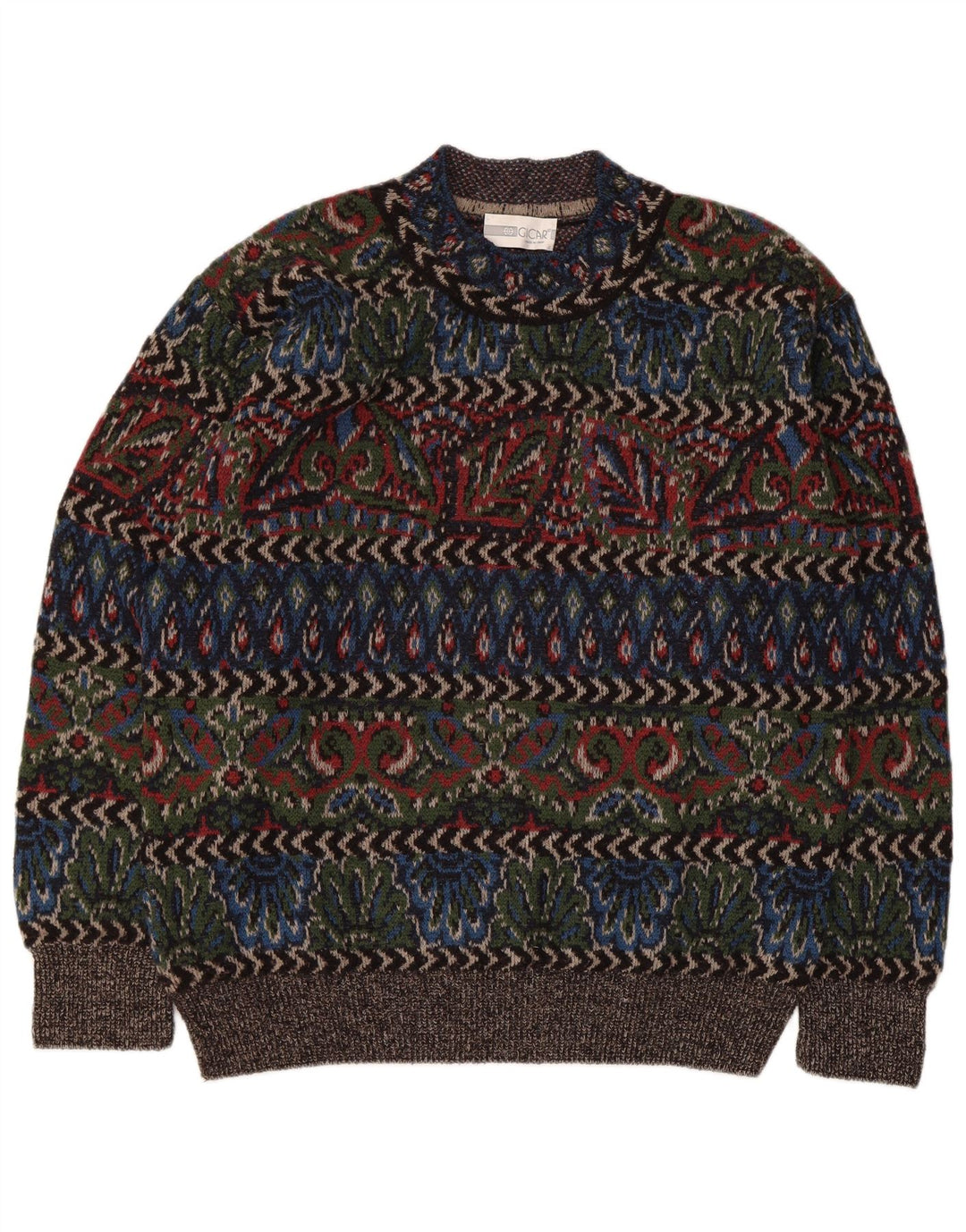 Suéter vintage masculino com gola de tartaruga, grande lã geométrica multicolorida