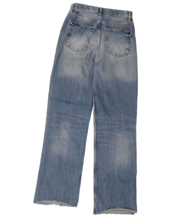 Zara Calça jeans feminina cintura alta com perna larga EU 36 XS W26 L32 azul