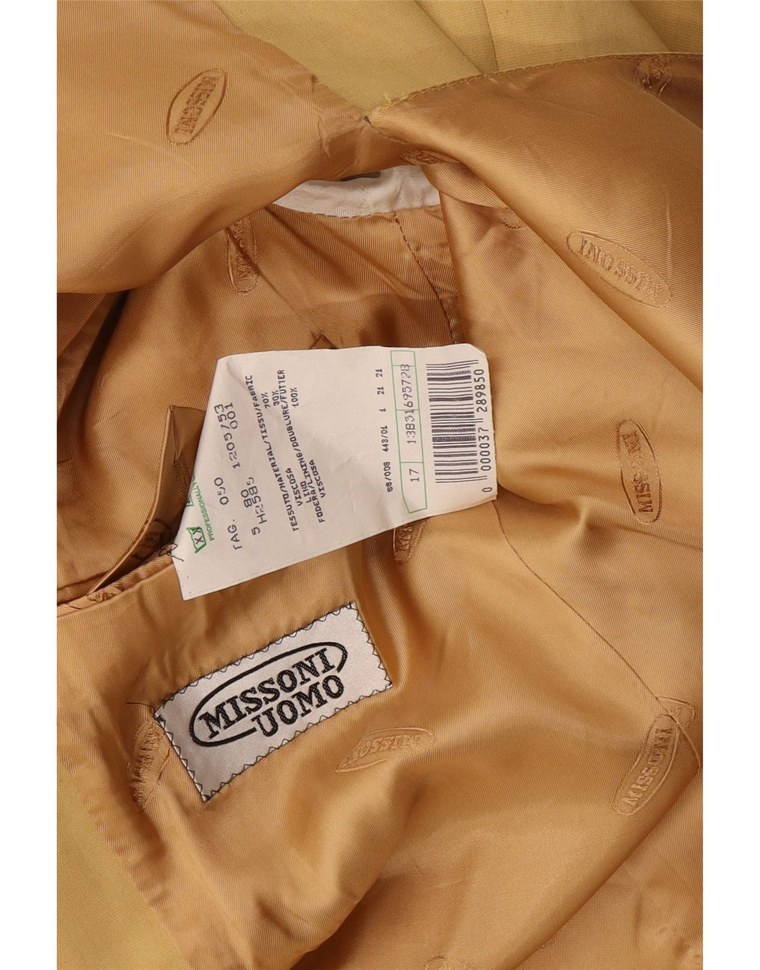 Missoni masculino 3 botões 2 peças terno IT 50 grande W34 L30 viscose amarela