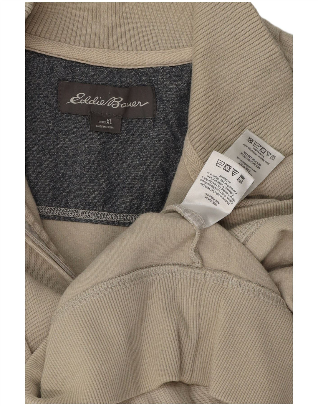 EDDIE BAUER Suéter masculino com zíper e gola XL de algodão bege