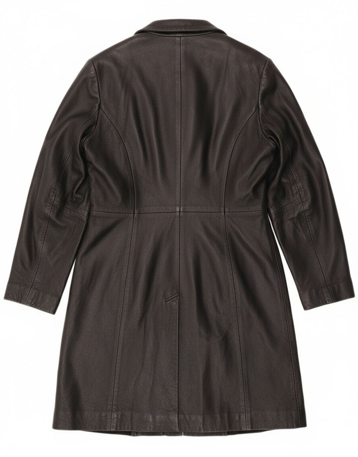 Sobretudo de couro feminino vintage Reino Unido 12 couro preto médio