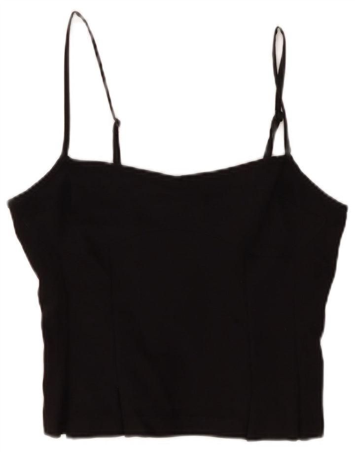 Peachy Den Top feminino cropped UK 12 algodão preto médio