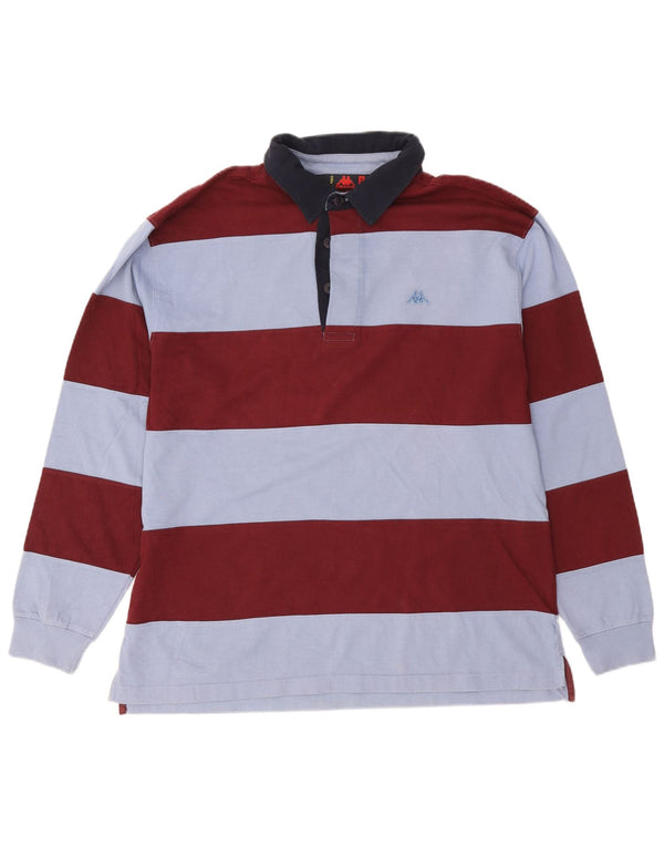 Camisa polo masculina de rugby de manga comprida Kappa XL algodão listrado cor de vinho