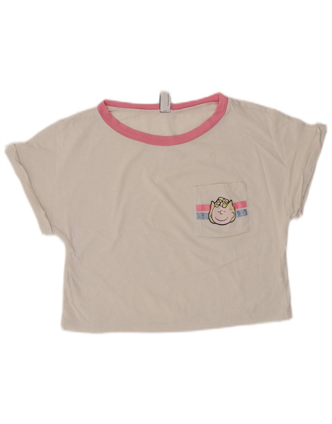 Camiseta feminina BENETTON Peanuts Crop Top UK 6 XS algodão branco