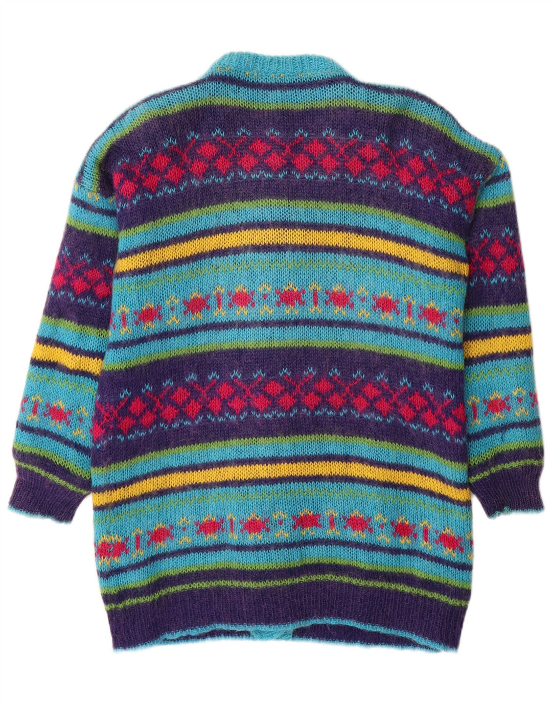 Suéter cardigã feminino vintage UK 14 médio multicolorido Fair Isle