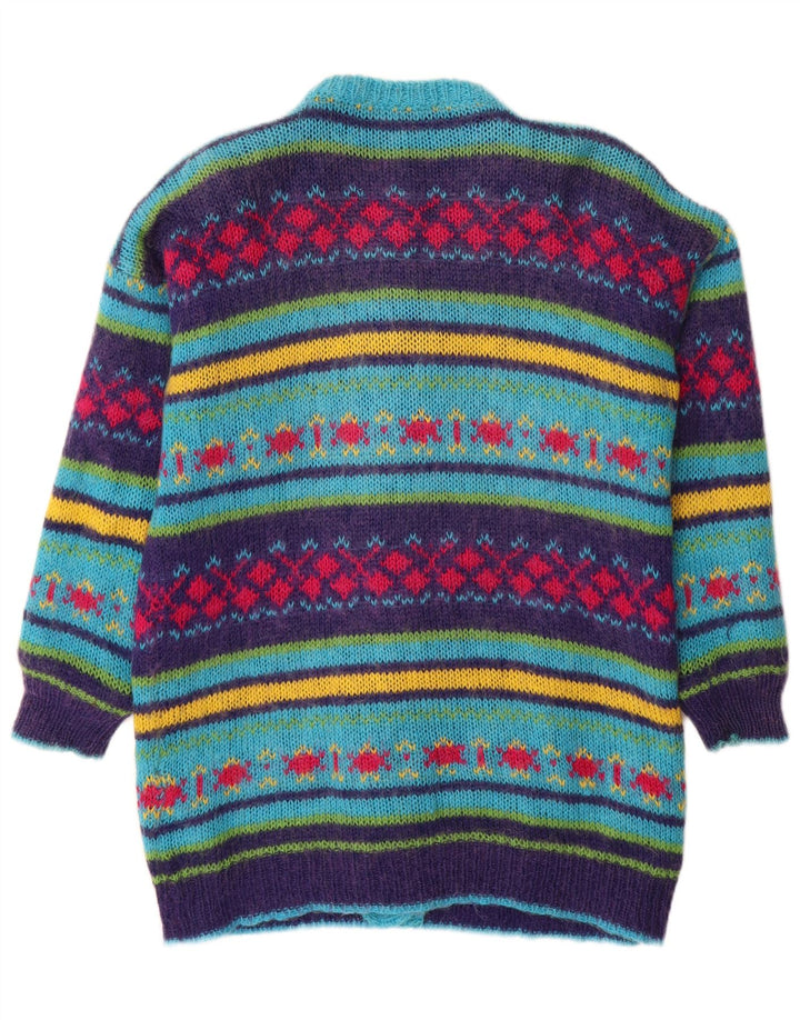 Suéter cardigã feminino vintage UK 14 médio multicolorido Fair Isle