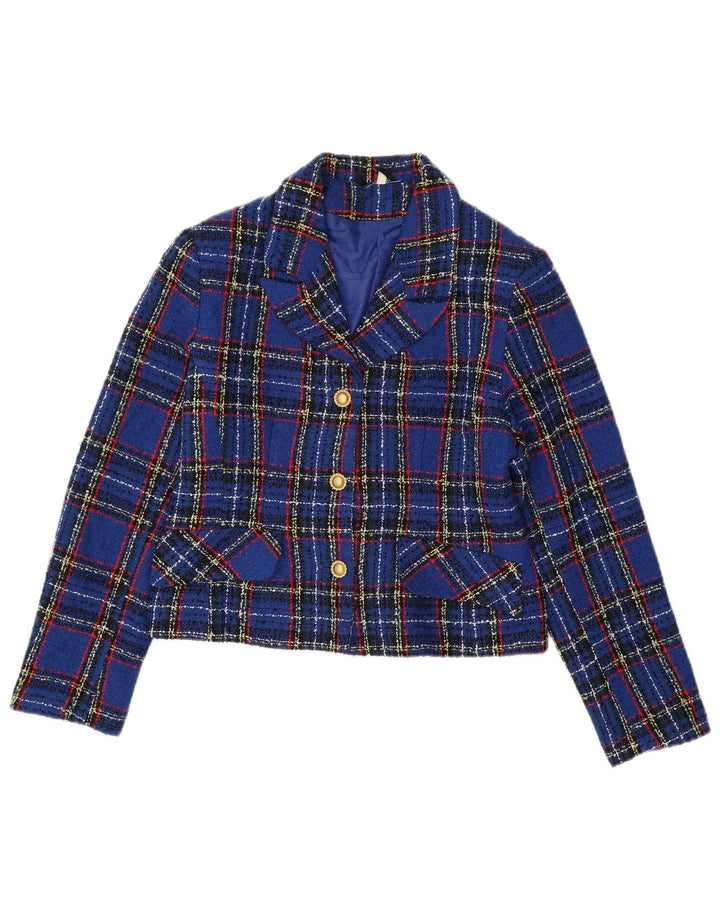 Jaqueta Blazer Feminina Euronova Crop 3 Botões IT 44 Acrílico Xadrez Azul Médio