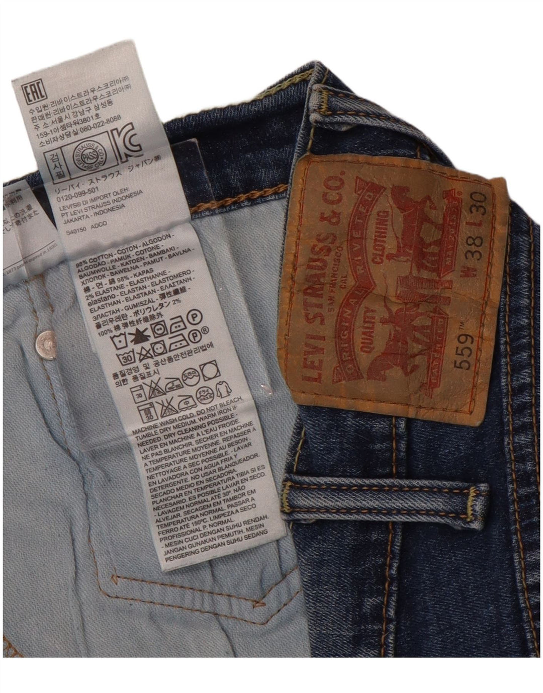 LEVI'S Masculino 559 Shorts Jeans W38 XL Azul Algodão