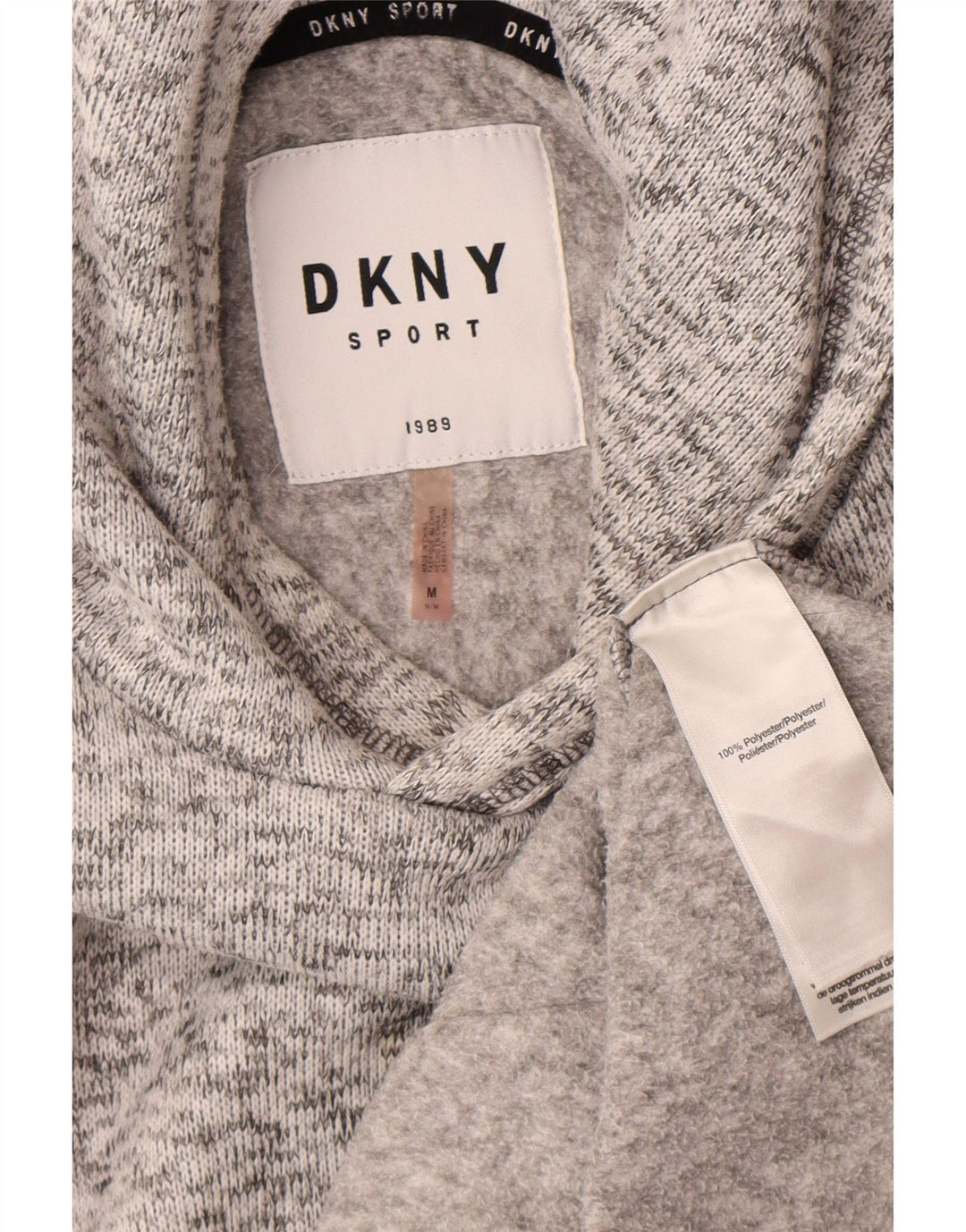 Suéter com capuz masculino Dkny poliéster manchado cinza médio