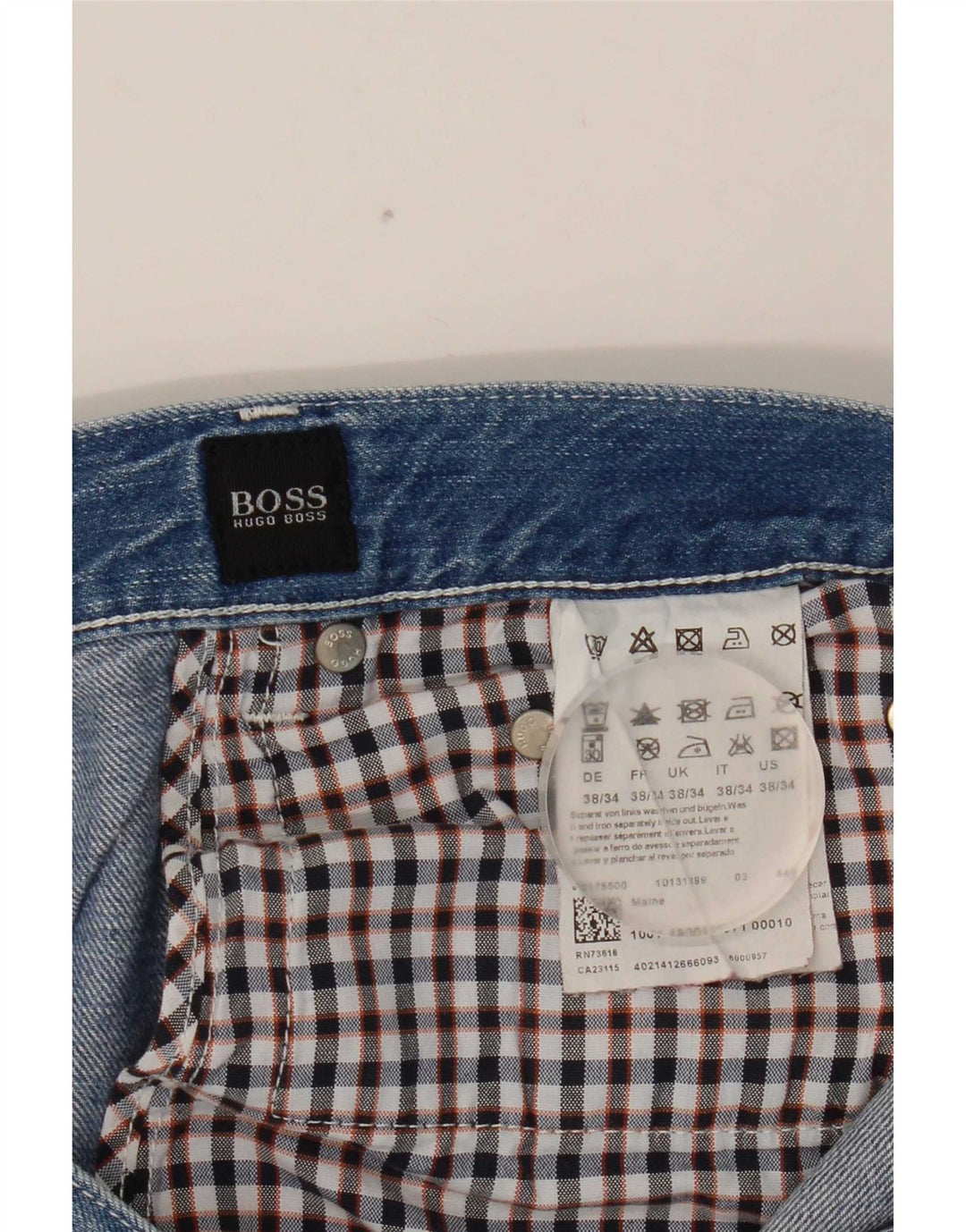 Hugo Boss Mens Straight Jeans W38 L34 Azul Algodão