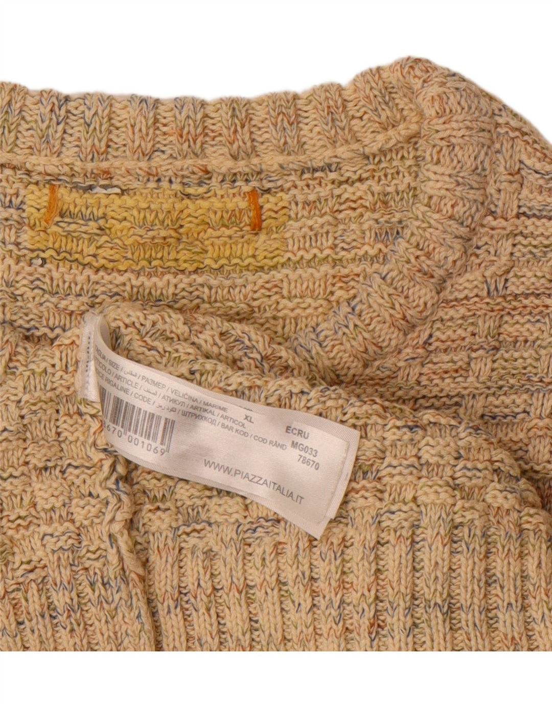 VINTAGE Mens Crew Neck Jumper Sweater XL Beige Flecked Cotton Vintage Vintage and Second-Hand Vintage from Messina Hembry 