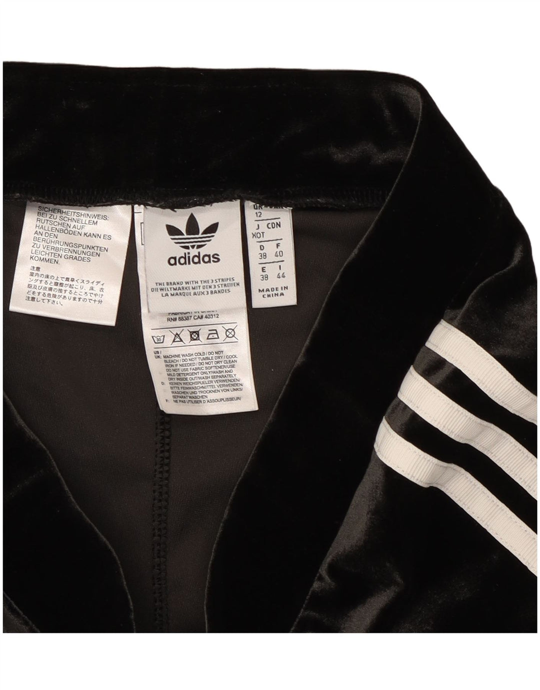 Adidas Mulheres Velour Leggings UK 12 Médio Preto Poliéster
