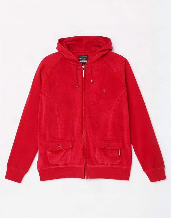 Suéter feminino Champion Heritage Fit Velour Zip com capuz Reino Unido 16 grande vermelho
