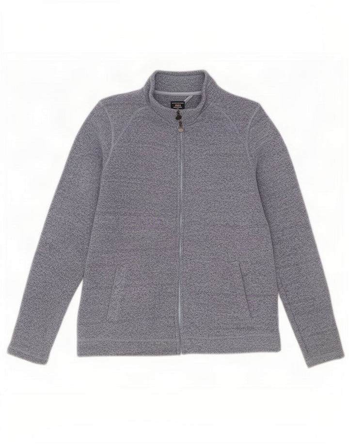 Casaco superior de fato de treino feminino estranho UK 12 poliéster manchado azul médio