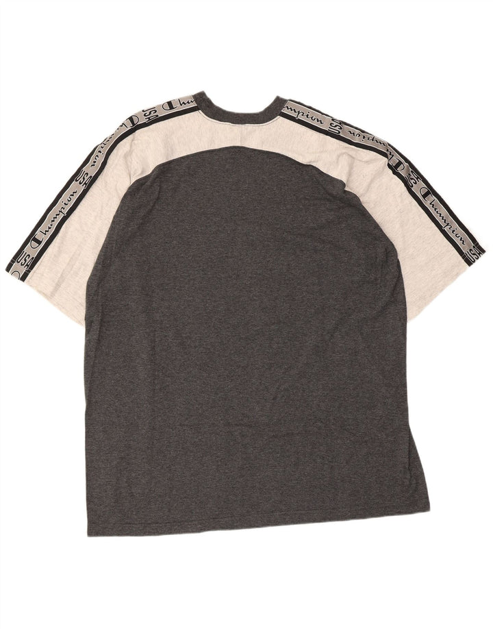 Camiseta gráfica masculina Champion grande bloco colorido cinza