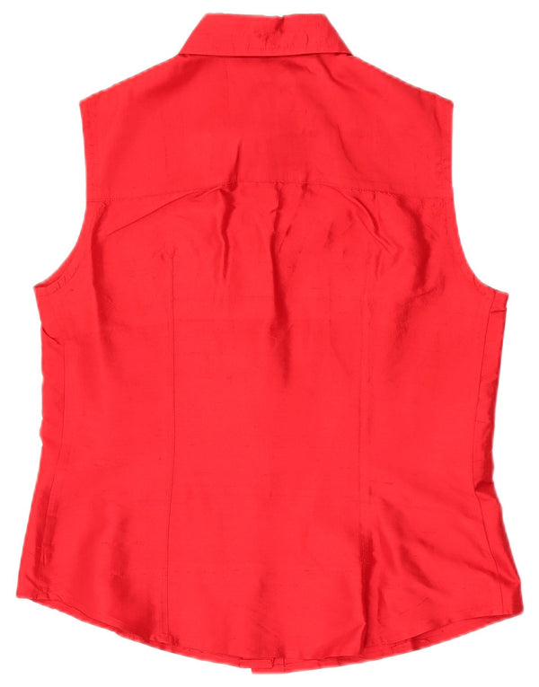 Blusa feminina vintage sem mangas UK 14 grande vermelha