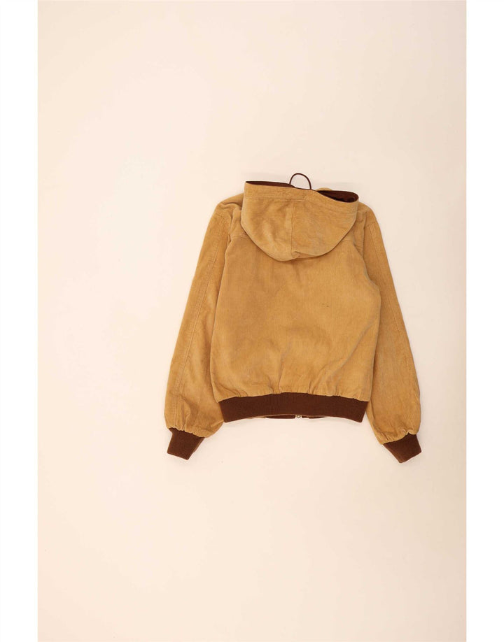 Jaqueta bomber reversível com capuz masculino vintage Reino Unido 38 bloco colorido marrom médio