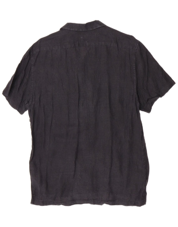 Camisa masculina Reiss manga curta regular fit grande linho azul marinho