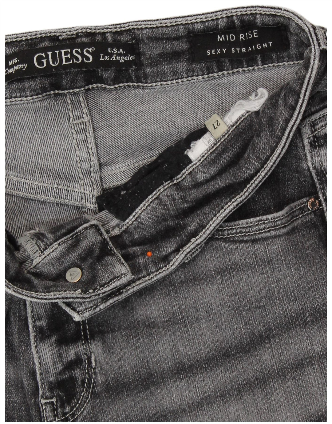 Jeans retos femininos de cintura média GUESS W27 L30 cinza