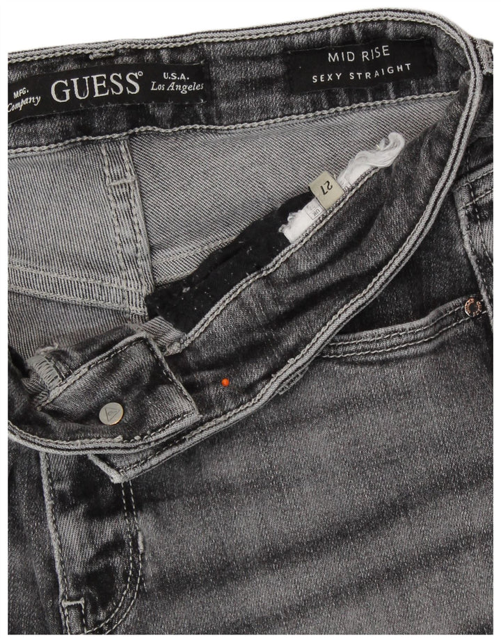 Jeans retos femininos de cintura média GUESS W27 L30 cinza