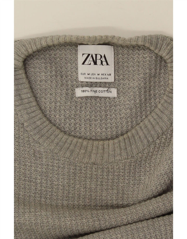 Suéter masculino ZARA com gola redonda e algodão cinza médio