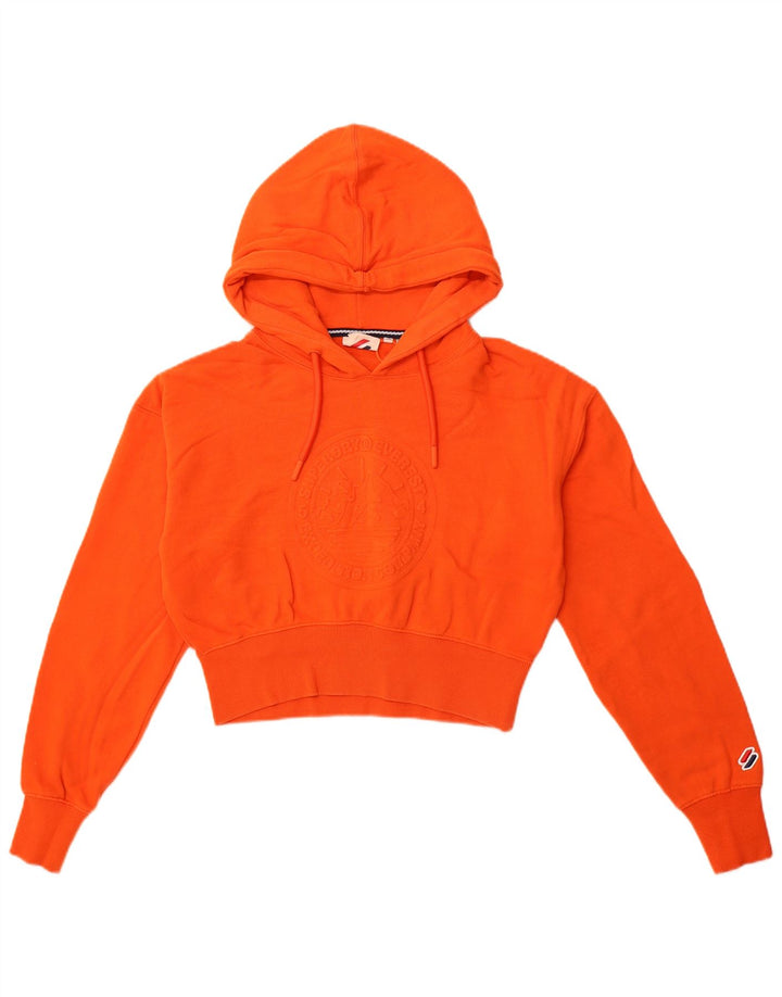 Suéter feminino SUPERDRY com capuz estampado oversized UK 10 pequeno laranja