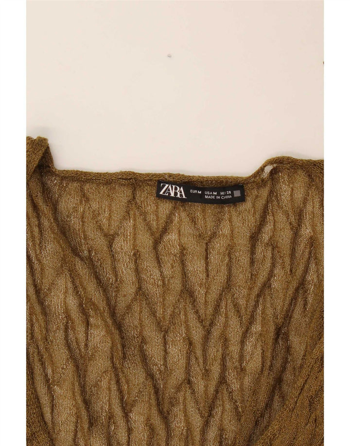 Suéter cardigã feminino Zara transparente UK 14 médio cáqui