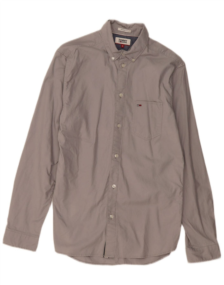 Camisa masculina TOMMY HILFIGER regular fit pequena algodão cinza